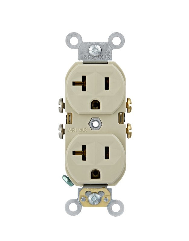 LEVITON Leviton CBR20-I Duplex Outlet, 2 -Pole, 20 A, 125 VAC, NEMA: 5-20R, Ivory ELECTRICAL LEVITON