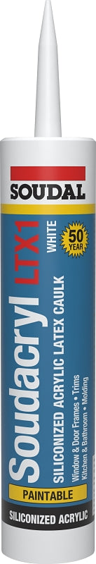 SOUDAL Soudal Soudacryl LTX1 146901 Siliconized Acrylic Latex Caulk, Clear, -20 to 185 deg F, 10.1 fl-oz Cartridge