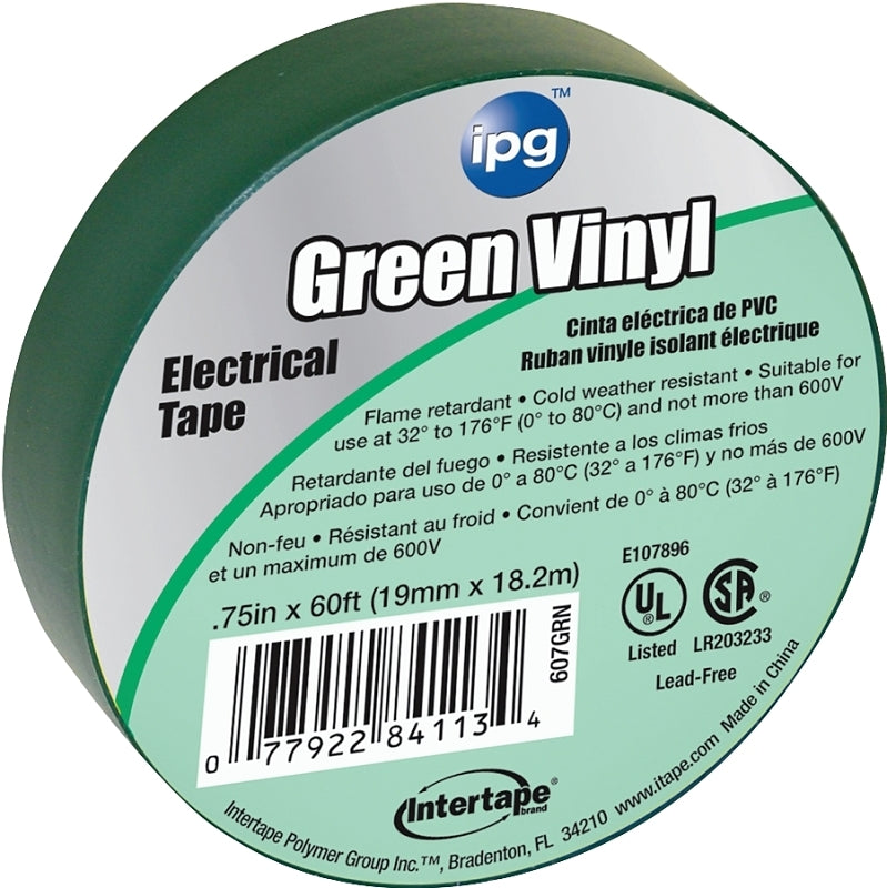 IPG IPG 85827 Electrical Tape, 60 ft L, 3/4 in W, PVC Backing, Green ELECTRICAL IPG