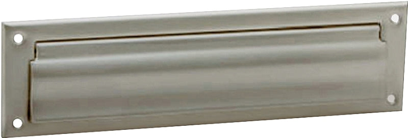 SCHLAGE BUILDERS HARDWARE Schlage SC620B-619 Mail Slot, 3-1/2 in L, 13 in W, Brass, Satin Nickel