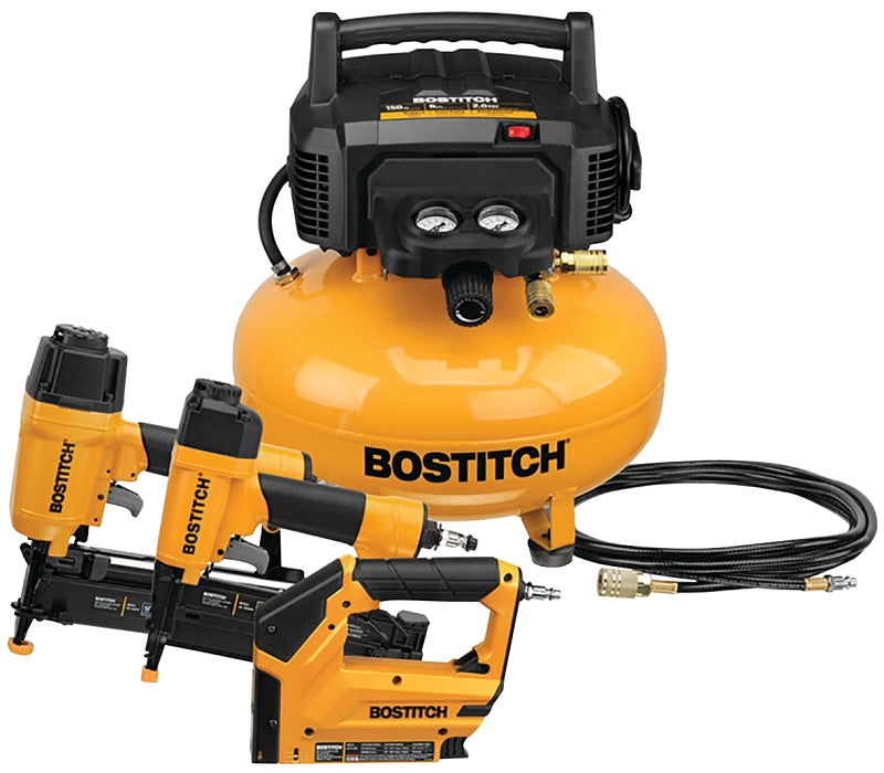 STANLEY-BOSTITCH Bostitch BTFP3KIT Air Compressor Combo Kit, Tool Only, 6 gal Tank, 0.8 hp, 120 V, 150 psi Pressure, 1 -Stage TOOLS STANLEY-BOSTITCH