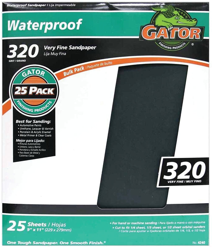 GATOR Gator 3282 Sanding Sheet, 11 in L, 9 in W, 320 Grit, Silicone Carbide Abrasive