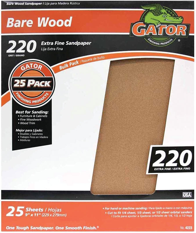 GATOR Gator 3272 Sanding Sheet, 11 in L, 9 in W, 220 Grit, Garnet Abrasive