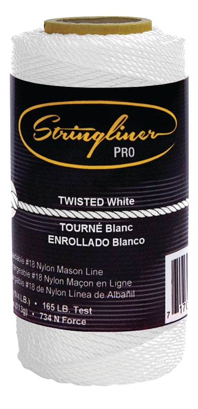 STRINGLINER BY U.S. TAPE Stringliner Pro Series 35103 Construction Line, #18 Dia, 270 ft L, 165 lb Working Load, Nylon, White