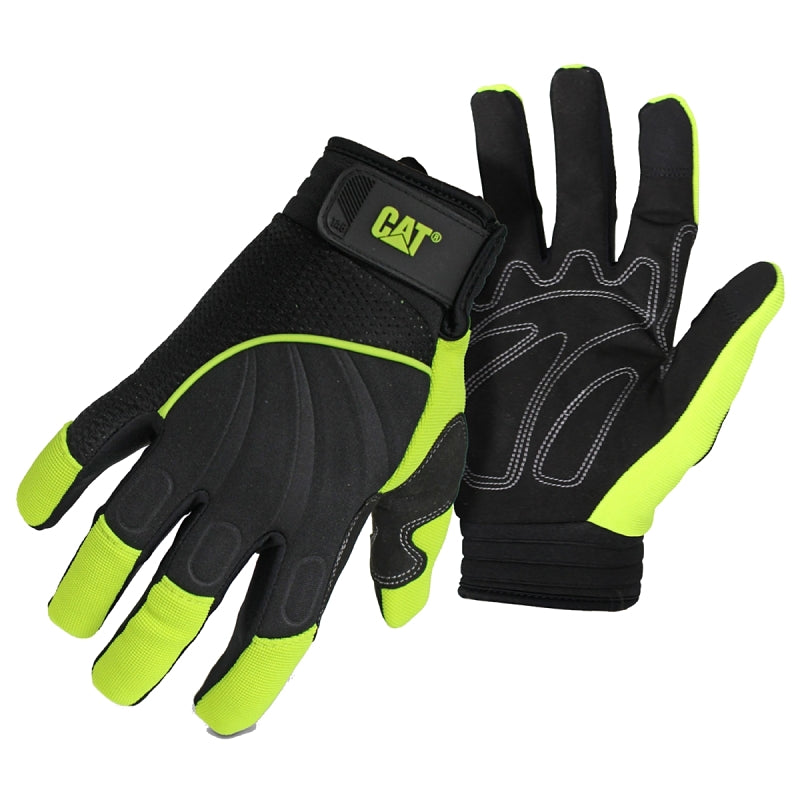 BOSS MFG Cat CAT012224-M Mechanic Gloves, Men's, M, Adjustable Wrist Cuff, Synthetic Leather, Green