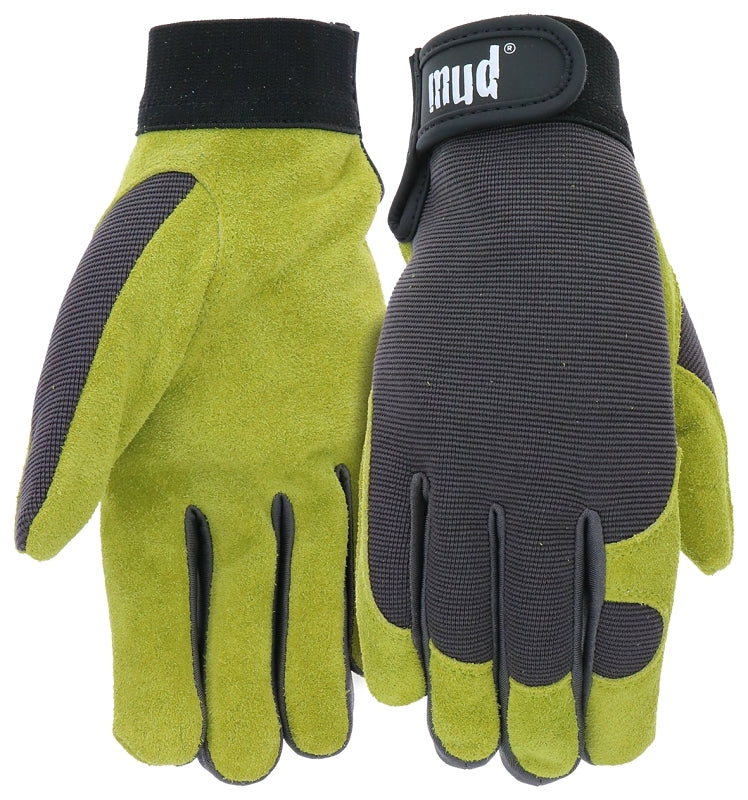 MUD Mud MD71001G-W-ML Gardening Gloves, Women's, M/L, Hook and Loop Cuff, Spandex/Split Leather, Grass
