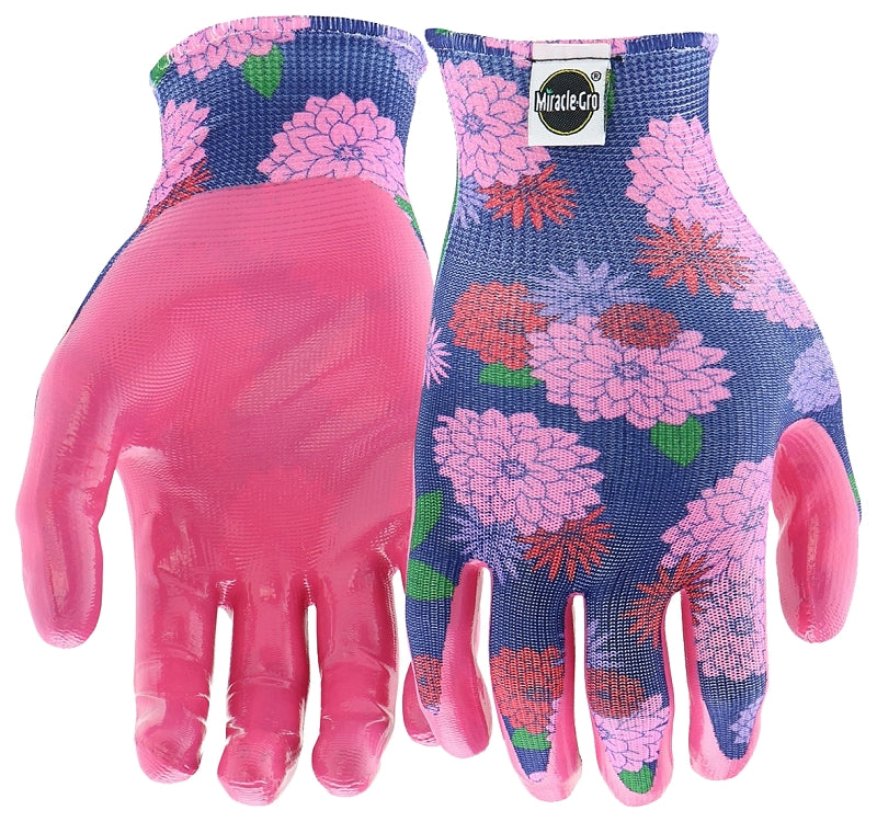 MIRACLE-GRO Miracle-Gro MG37126-W-ML-3P Breathable Garden Gloves, Women's, M/L, Knit Cuff, Nitrile Coating, Polyester Glove