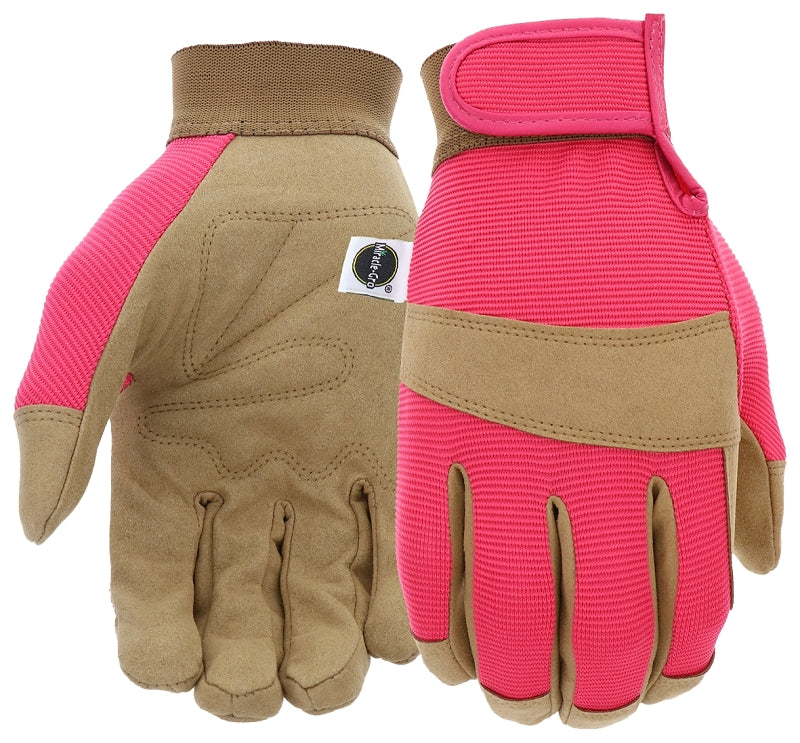 MIRACLE-GRO Miracle-Gro MG86205/WML Garden Gloves, Women's, M/L, Hook and Loop Cuff, Synthetic Leather, Pink/Red