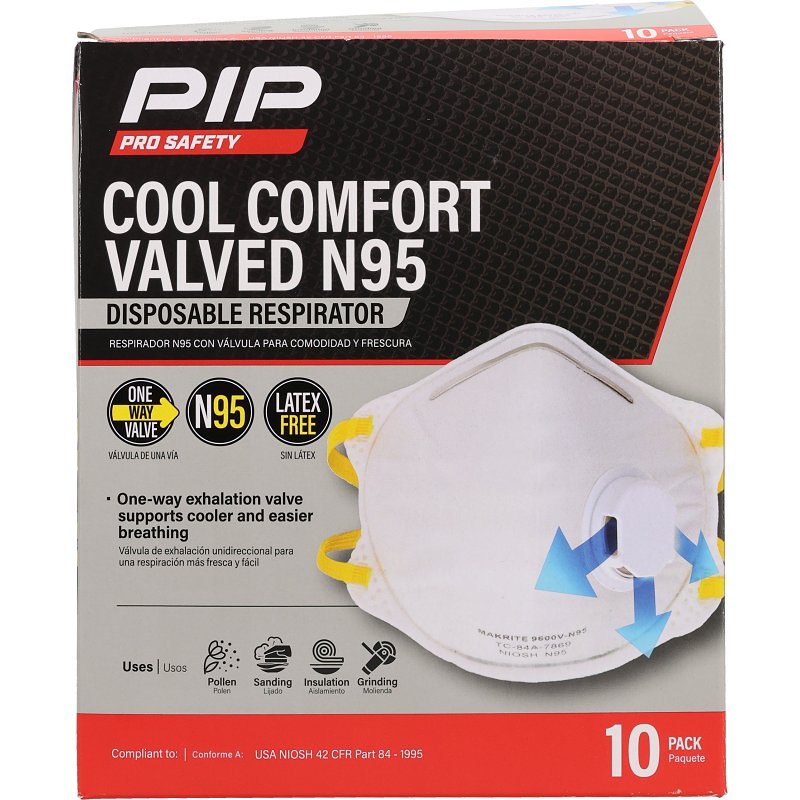 PIP PRO SAFETY Safety Works PRO43362V-10 Disposable Respirator With Valve, N95 Filter Class