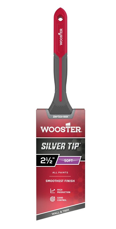 WOOSTER BRUSH Wooster Silver Tip GRIPTECH MAX Series G5221-212 Paint Brush, 2-1/2 in W, Soft Brush, 2-7/8 in L Bristle, Angular Handle