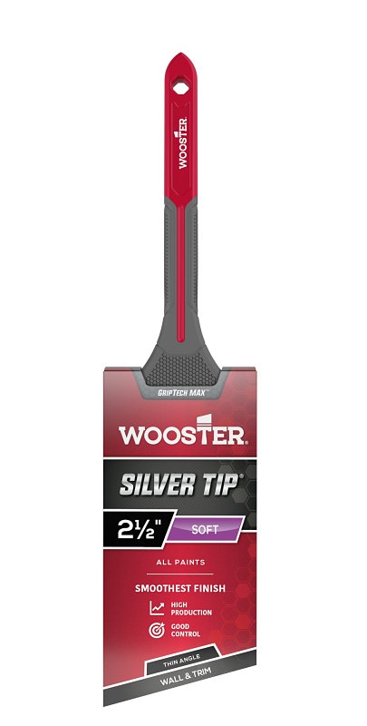 WOOSTER BRUSH Wooster Silver Tip GRIPTECH MAX Series G5224-2 1/2 Paint Brush, 2-1/2 in W, 2-11/16 in L Bristle, Polyester Bristle
