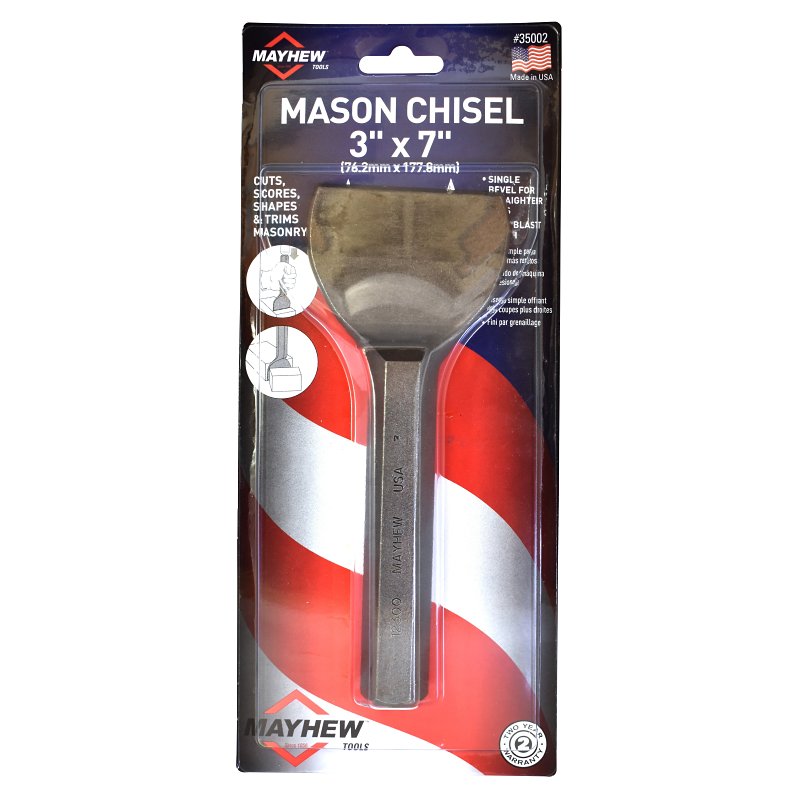 MAYHEW TOOLS Mayhew 35002 Mason Chisel, 3 in W Blade, 11-1/4 in OAL, HCS Blade TOOLS MAYHEW TOOLS