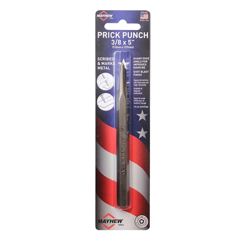 MAYHEW TOOLS Mayhew 73102 Prick Punch, 3/8 in Tip, 5 in L, Hex Shank TOOLS MAYHEW TOOLS