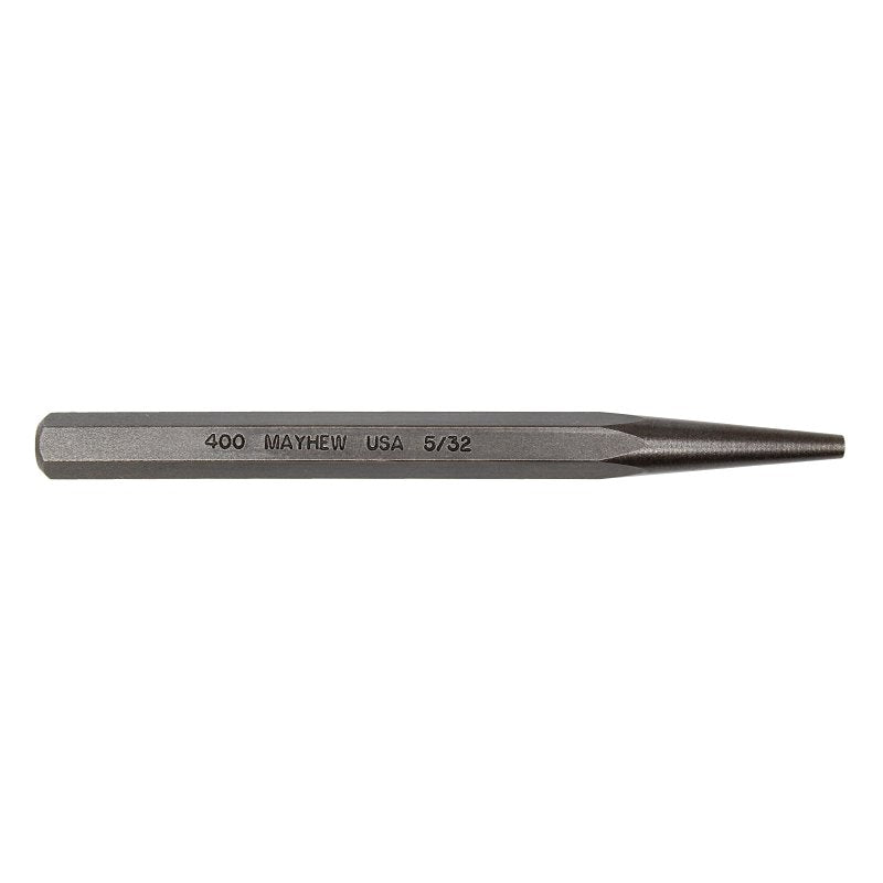 MAYHEW TOOLS Mayhew 70005HT Solid Punch with Hand Tag, 5/32 in Tip, 5 in L, 3/8 in Dia Shank, Hex Shank