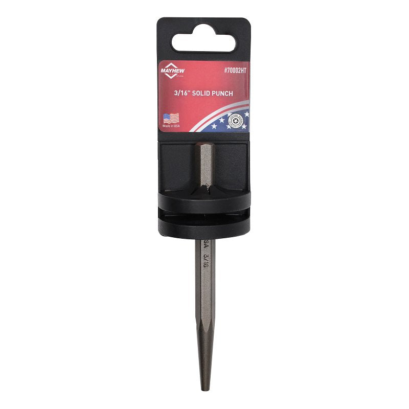MAYHEW TOOLS Mayhew 70002HT Solid Punch with Hand Tag, 3/16 in Tip, 5 in L, 3/8 in Dia Shank, Hex Shank