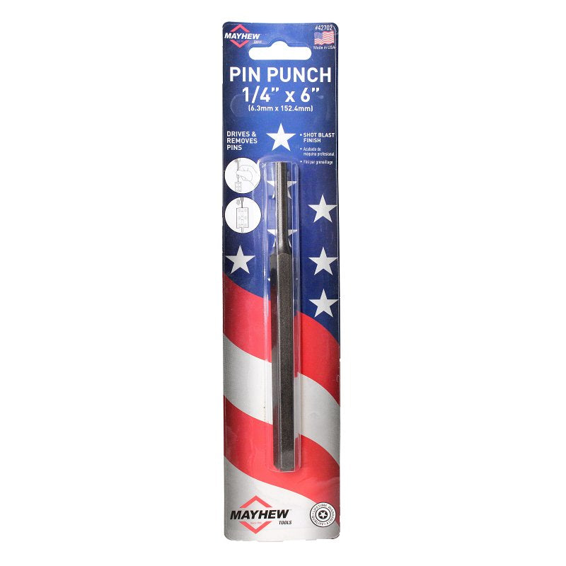 MAYHEW TOOLS Mayhew 42702 Long Pin Punch, 1/4 in Tip, 6 in L, Hex Shank