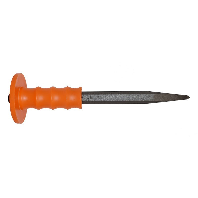 MAYHEW TOOLS Mayhew 80205 Handguarded Bullpoint Chisel, 5/16 in Tip, 12 in OAL, Steel Blade PAINT MAYHEW TOOLS