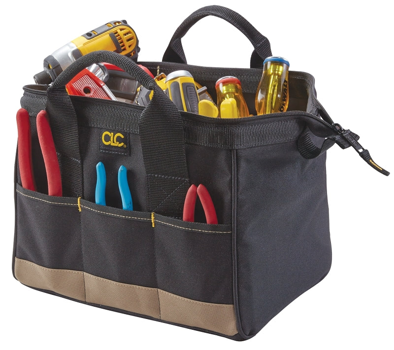 HULTAFORS CLC Tool Works BIGMOUTH Series 1161 Tote Bag, 8-1/2 in W, 12 in D, 8 in H, 14-Pocket, Polyester, Black/Blue TOOLS HULTAFORS