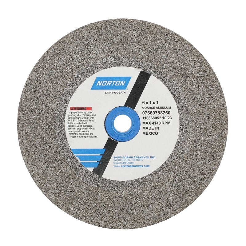NORTON Norton 88260 Grinding Wheel, 6 in Dia, 1 in Arbor, Coarse, Aluminum Oxide Abrasive TOOLS NORTON