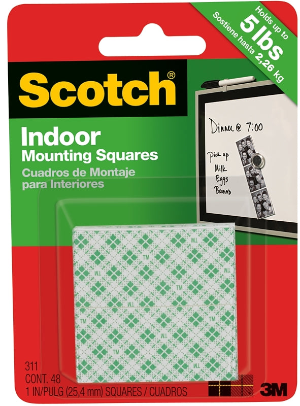 SCOTCH Scotch 311DC Mounting Tape, 1 in L, 1 in W, White PAINT SCOTCH