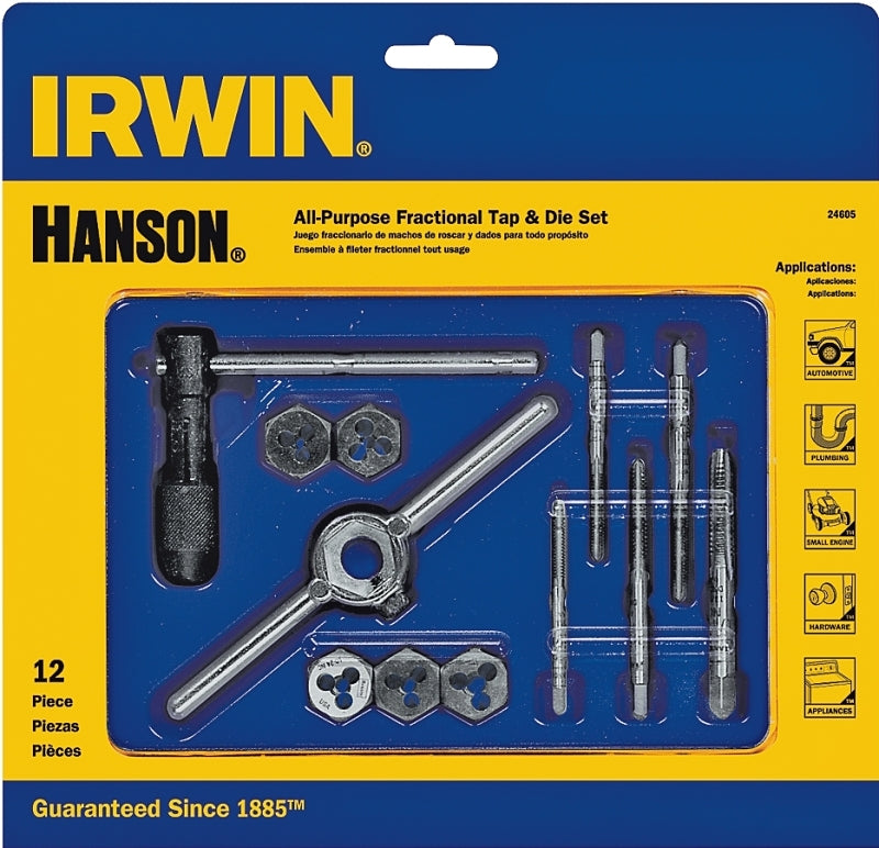 IRWIN Irwin POWER-GRIP 24605 Tap and Die Set, 12-Piece, Includes: #10-32 NF Machine Screw Plug Tap and 5/8 in Hexagon Dies