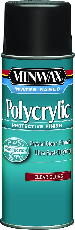 MINWAX Minwax Polycrylic 35555000 Polyurethane, Gloss, Liquid, Crystal Clear, 11.5 oz Aerosol Can