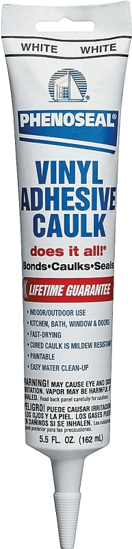 DAP DAP PHENOSEAL 00101 Vinyl Adhesive Caulk, White, 48 hr Curing, -20 to 180 deg F, 5.5 oz Cartridge PAINT DAP