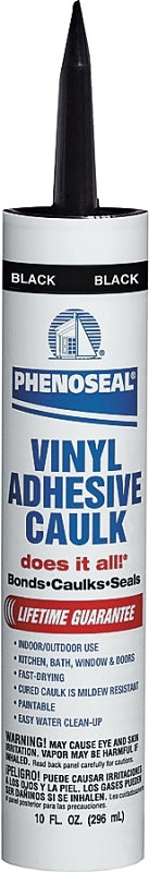 DAP DAP PHENOSEAL 06102 Vinyl Adhesive Caulk, Black, 48 hr Curing, -20 to 180 deg F, 10 oz Cartridge PAINT DAP