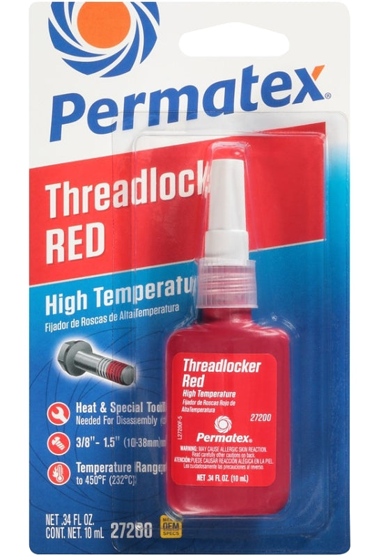 PERMATEX Permatex 27200 Threadlocker, Liquid, Musty, Red, 10 mL Bottle AUTOMOTIVE PERMATEX