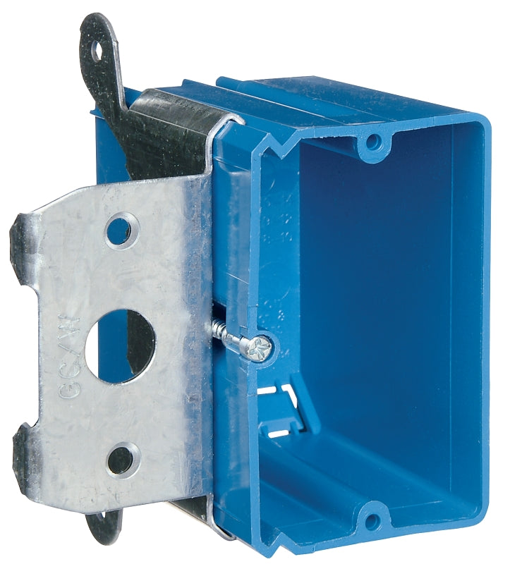 CARLON Carlon B121ADJ New Work Outlet Box, 21 cu-in, 1-Gang, PVC, Blue, Bracket ELECTRICAL CARLON
