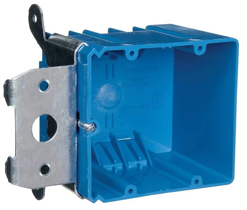 CARLON Carlon B234ADJ Outlet Box, 2-Gang, PVC, Blue, Bracket ELECTRICAL CARLON