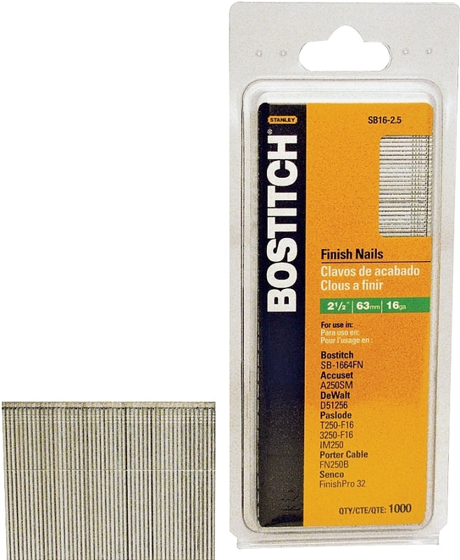 BOSTITCH Bostitch SB16-250 Finish Nail, 2-1/2 in L, 16 Gauge, Steel, Coated, Smooth Shank HARDWARE & FARM SUPPLIES BOSTITCH