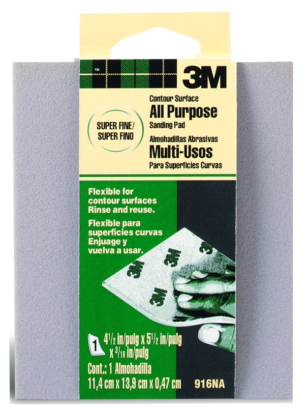 3M 3M 916 Sanding Sponge, 5-1/2 in L, 4-1/2 in W, 180 Grit, Extra Fine PAINT 3M