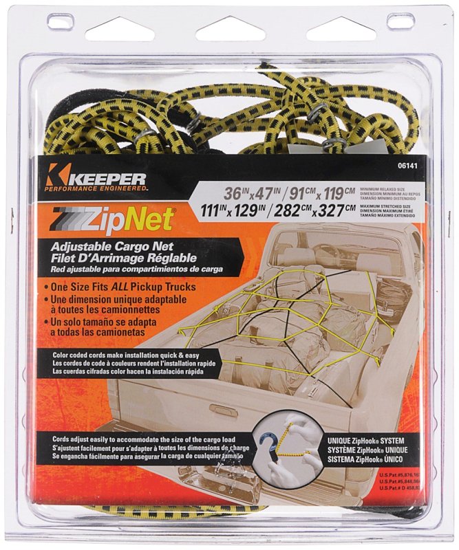 KEEPER Keeper ZipNet 06141 Adjustable Cargo Net, 86 in L, 74 in W, Rubber, Black/Yellow AUTOMOTIVE KEEPER