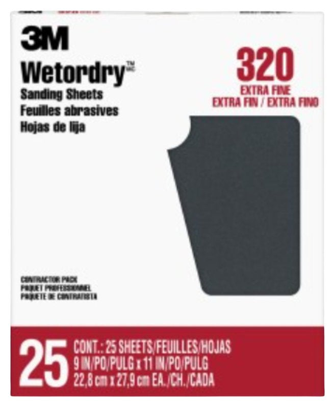 3M 3M Wetordry 99421NA Sandpaper, 11 in L, 9 in W, Extra Fine, 320 Grit, Silicon Carbide Abrasive, Paper Backing