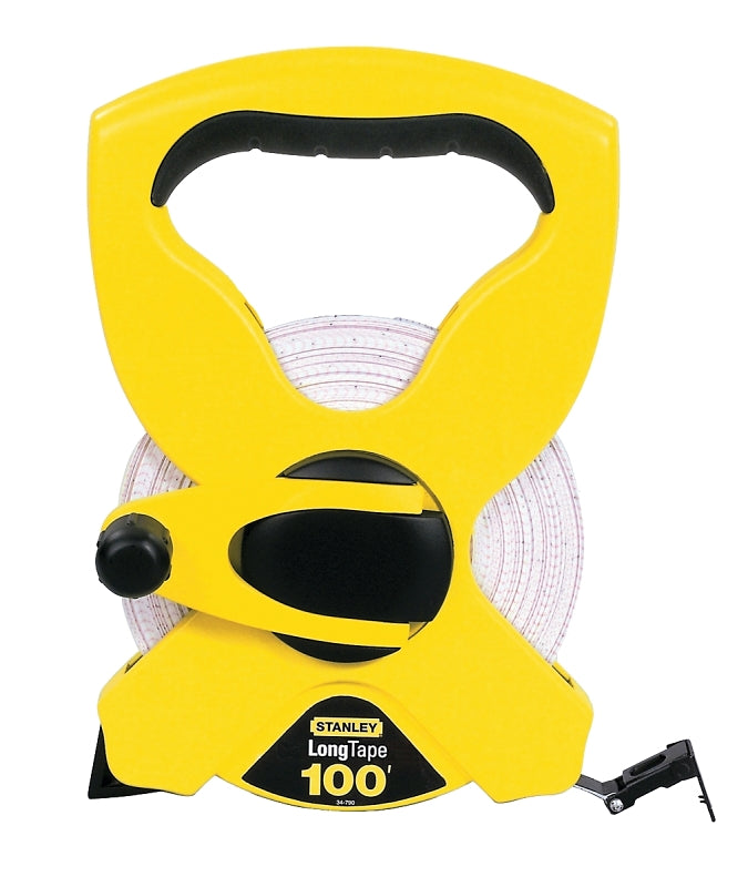 STANLEY STANLEY 34-790 Measuring Tape, 100 ft L Blade, 1/2 in W Blade, Fiberglass Blade, ABS Case, Black/Yellow Case