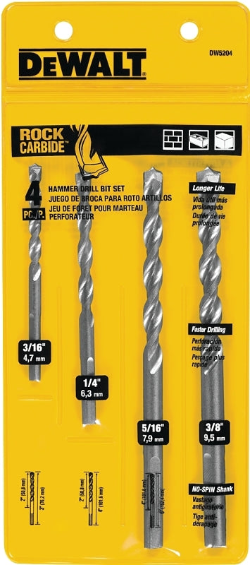 DEWALT DEWALT DW5204 Hammer Drill Bit Set, Premium, 4-Piece, Carbide, Silver TOOLS DEWALT