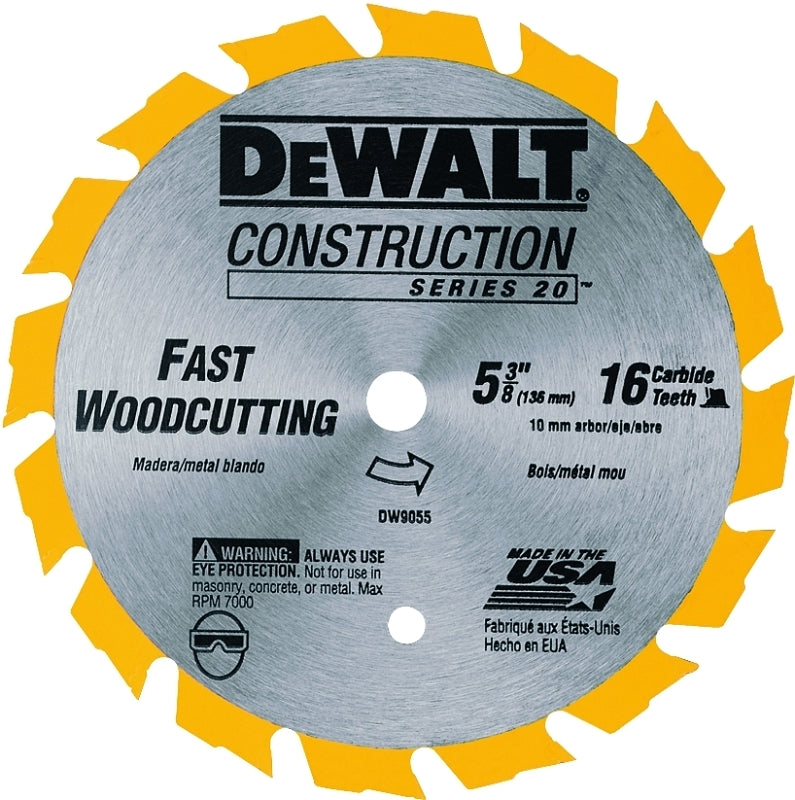 DEWALT DEWALT DW9055 Circular Saw Blade, 5-3/8 in Dia, 10 mm Arbor, 16-Teeth, Carbide Cutting Edge TOOLS DEWALT