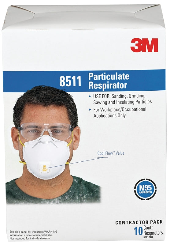 3M 3M TEKK Protection 8511PB1-A/8511 Disposable Valved Respirator Mask, N95 Filter Class, 95 % Filter Efficiency