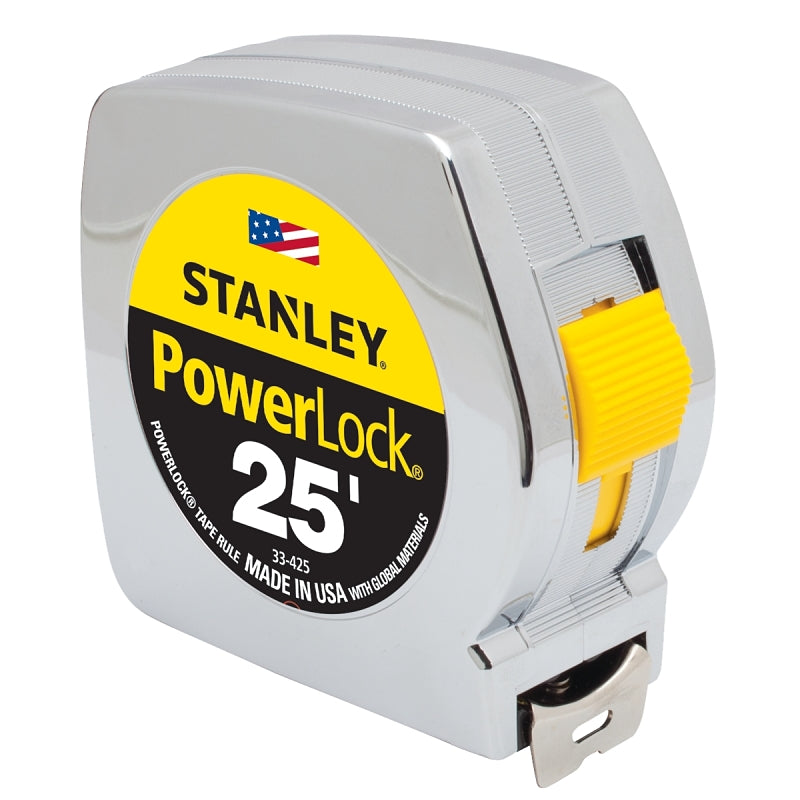 STANLEY STANLEY 33-425 Measuring Tape, 25 ft L Blade, 1 in W Blade, Steel Blade, ABS Case, Chrome Case