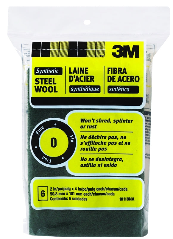 3M 3M 10118 Steel Wool, 4 in L, 2 in W, #0 Grit, Fine, Green PAINT 3M