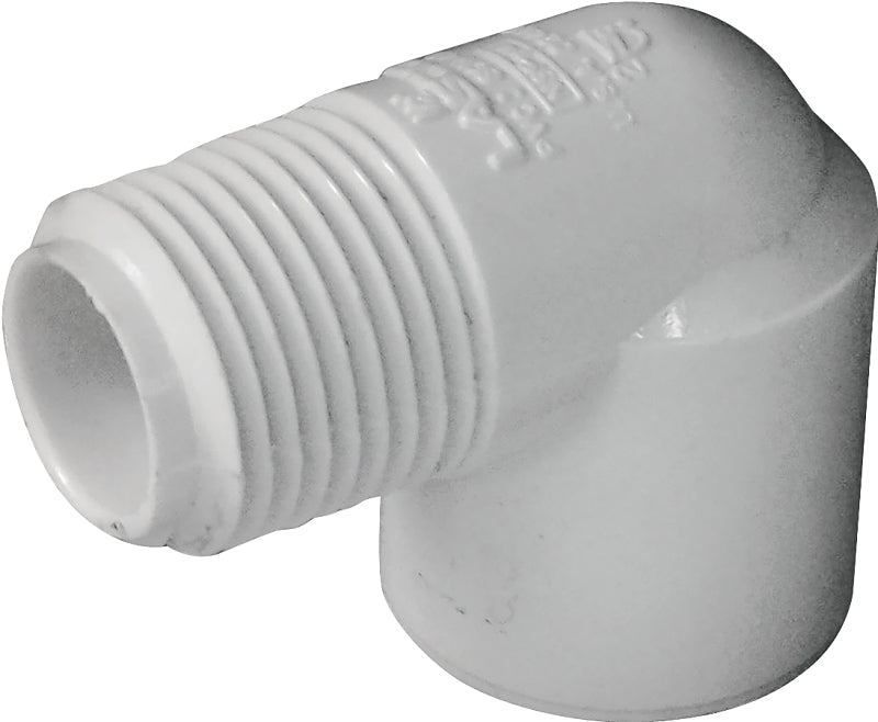 IPEX USA LLC-CANPLAS IPEX 435500 Pipe Elbow, 1/2 x 1/2 in, Slip x MPT, 90 deg Angle, PVC, White, SCH 40 Schedule, 600 psi Pressure LAWN & GARDEN IPEX USA LLC-CANPLAS