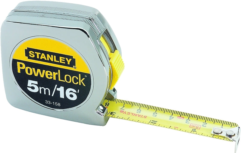 STANLEY STANLEY 33-158 Measuring Tape, 16 ft L Blade, 3/4 in W Blade, Steel Blade, ABS Case, Chrome Case TOOLS STANLEY