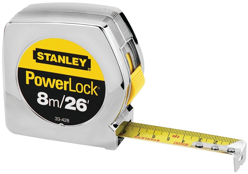 STANLEY STANLEY 33-428L Tape Measure, 26 ft L Blade, 1 in W Blade, Steel Blade, ABS Case, Chrome Case TOOLS STANLEY