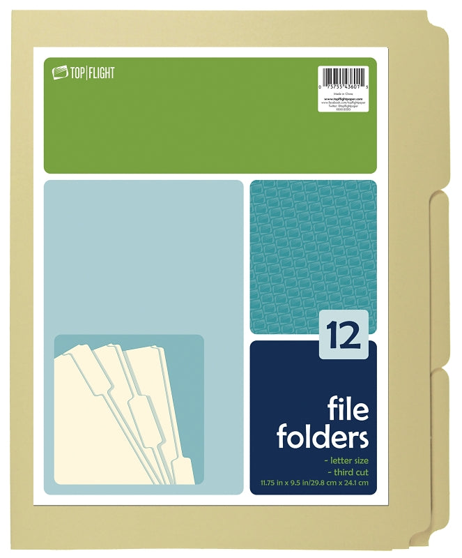 TOP FLIGHT Top Flight 4611415 File Folder, 12 x 9-1/2 in Sheet, 12 Sheet, Plain Tab