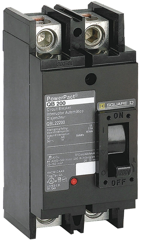 SQUARE D Square D QBL22200 Circuit Breaker, Type QBL, 200 A, 2 -Pole, 240 V, Plug Mounting, Black ELECTRICAL SQUARE D