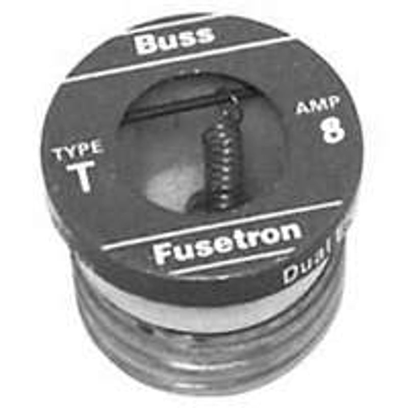 BUSSMANN Bussmann BP/T-8 Plug Fuse, 8 A, 125 V, 10 kA Interrupt, Plastic Body, Low Voltage, Time Delay Fuse ELECTRICAL BUSSMANN