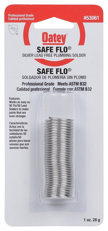 OATEY Oatey Safe-Flo 53061 Wire Solder, 1 oz Carded, Solid, Gray/Silver, 415 to 455 deg F Melting Point