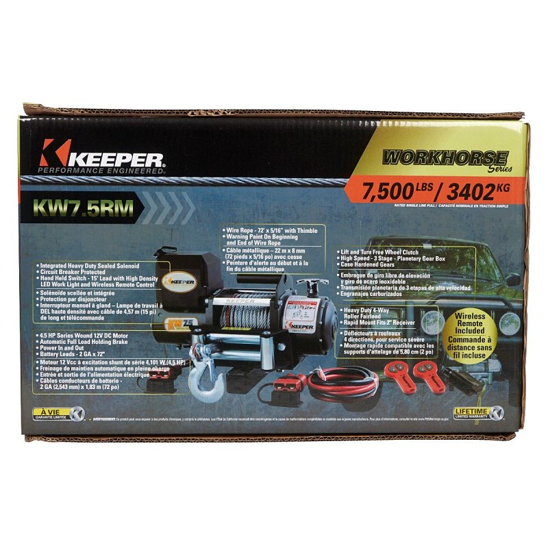 KEEPER Keeper KW75122RM Winch, Electric, 12 VDC, 7500 lb