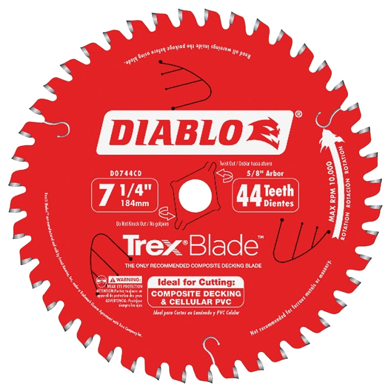 DIABLO Diablo D0744CD Circular Saw Blade, 7-1/4 in Dia, 5/8 in Arbor, 44-Teeth, Carbide Cutting Edge TOOLS DIABLO